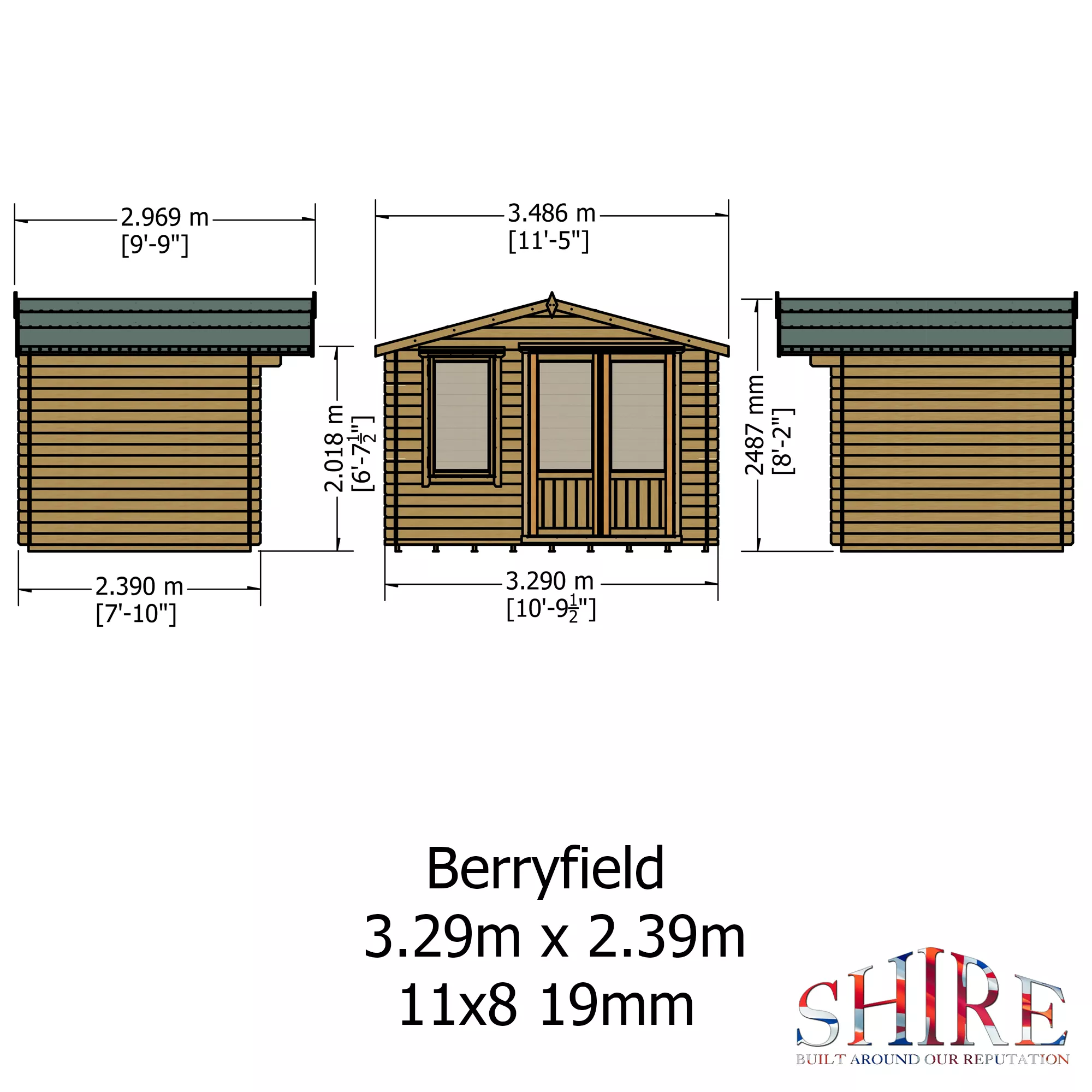 Shire Berryfield 11x8 Glass Apex Tongue & Groove Wooden Cabin - Base Not Included 5 Shire Berryfield 11x8 Glass Apex Tongue & Groove Wooden Cabin - Base Not Included - Image 5