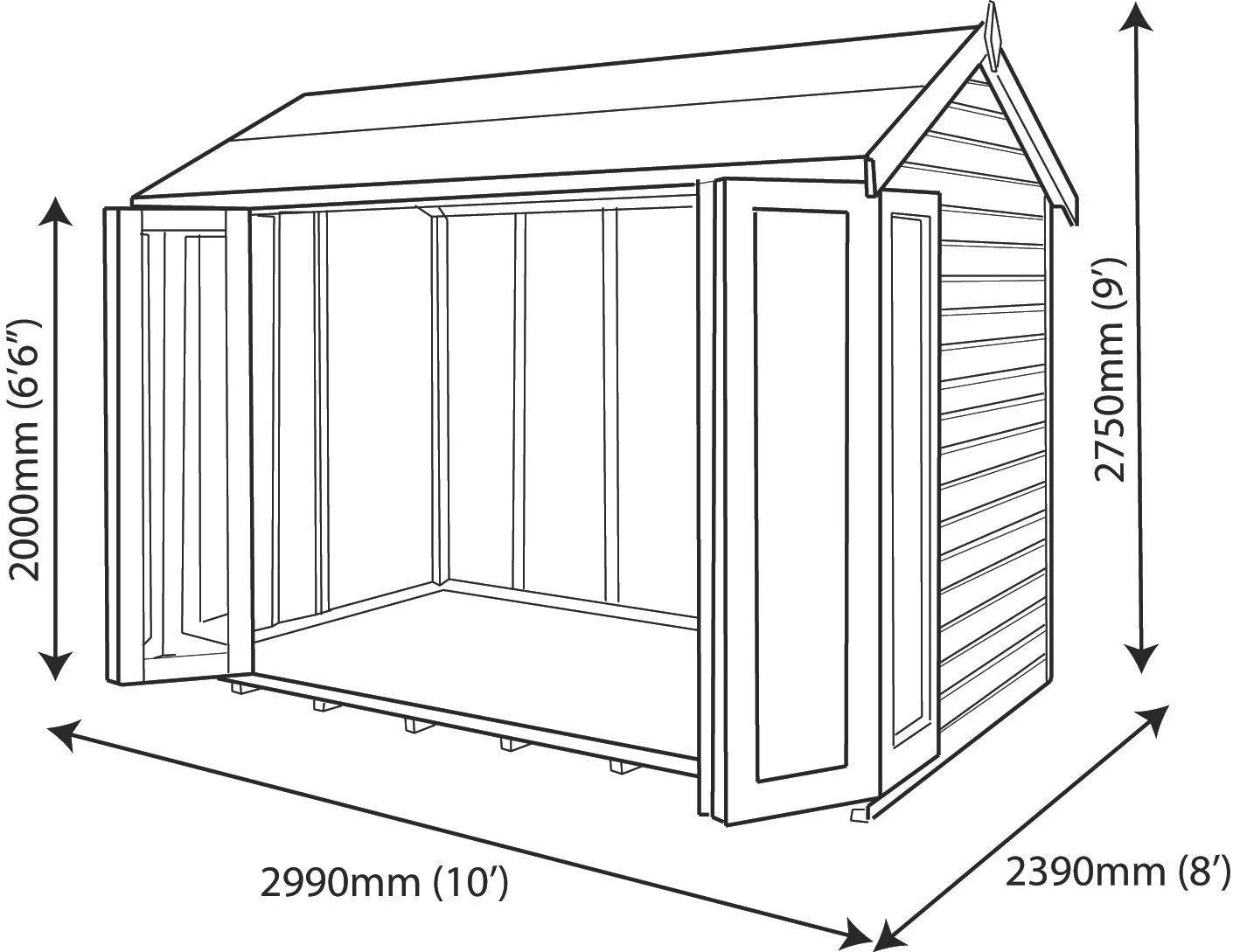 Shire Blenheim 10x8 Glass Bi-fold Door Apex Shiplap Wooden Summer House - Base Not Included 7 Shire Blenheim 10x8 Glass Bi-fold Door Apex Shiplap Wooden Summer House - Base Not Included - Image 7