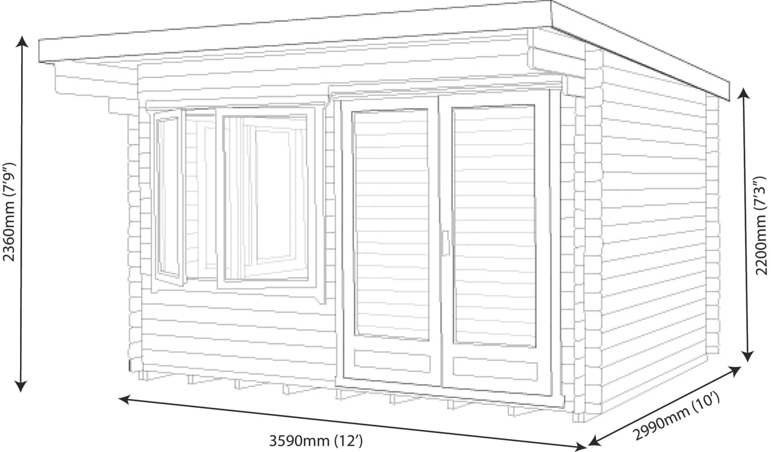 Shire Danbury 12x10 Glass Pent Tongue & Groove Wooden Cabin - Base Not Included 8 Shire Danbury 12x10 Glass Pent Tongue & Groove Wooden Cabin - Base Not Included - Image 8