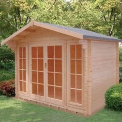 Shire Epping 10x6 Ft Toughened Glass Apex Tongue & Groove Wooden Cabin With Tile Roof - Assembly Service Included