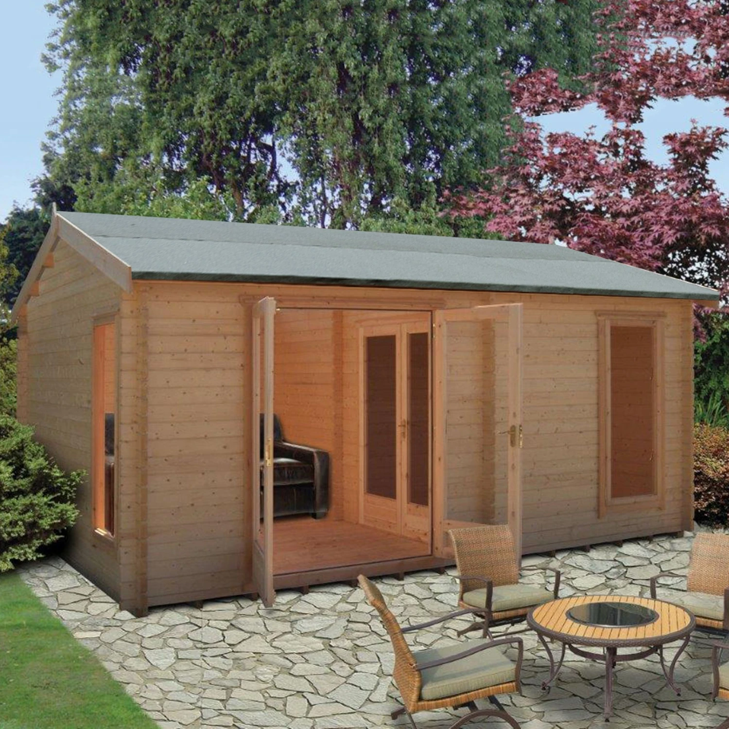 Shire Firestone 13x17 Toughened Glass Apex Tongue & Groove Wooden Cabin - Assembly Service Included 1 Shire Firestone 13x17 Toughened Glass Apex Tongue & Groove Wooden Cabin - Assembly Service Included