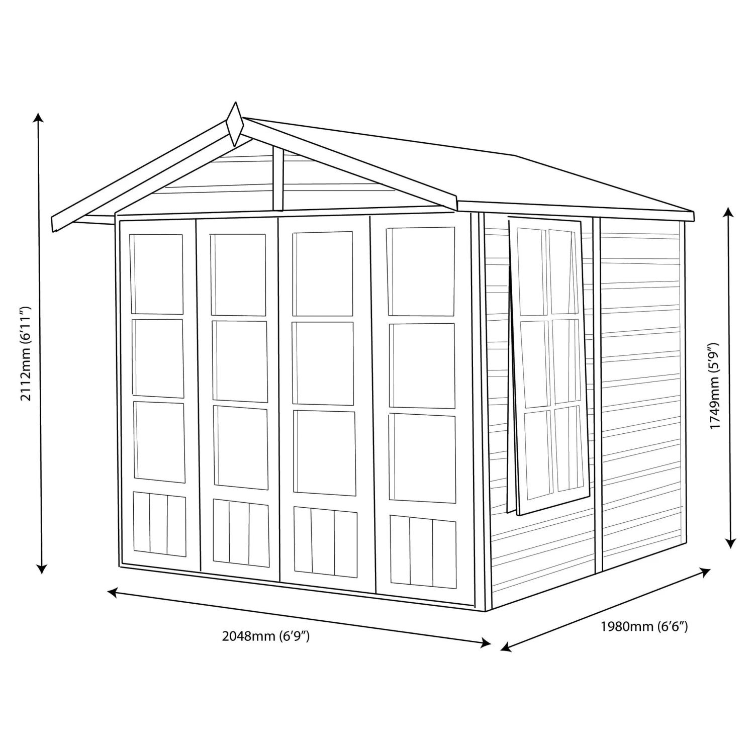 Shire Kensington 7x7 Toughened Glass Apex Shiplap Wooden Summer House - Base Not Included 6 Shire Kensington 7x7 Toughened Glass Apex Shiplap Wooden Summer House - Base Not Included - Image 6