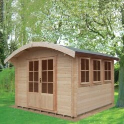Shire Kilburn 10x14 Toughened Glass Curved Tongue & Groove Wooden Cabin - Base Not Included