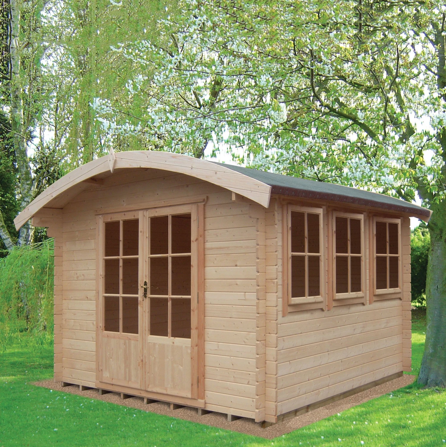 Shire Kilburn 10x14 Toughened Glass Curved Tongue & Groove Wooden Cabin - Base Not Included 1 Shire Kilburn 10x14 Toughened Glass Curved Tongue & Groove Wooden Cabin - Base Not Included