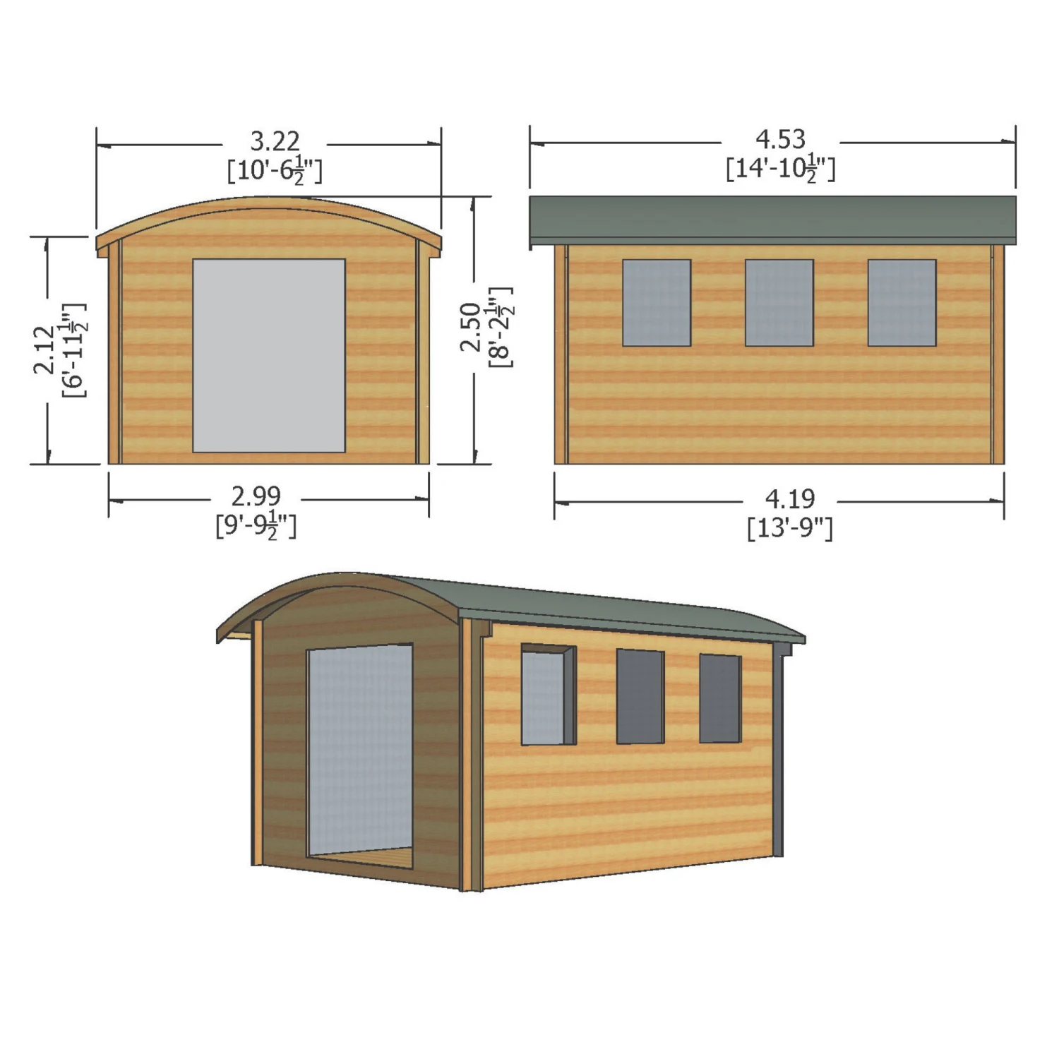 Shire Kilburn 10x14 Toughened Glass Curved Tongue & Groove Wooden Cabin - Base Not Included 3 Shire Kilburn 10x14 Toughened Glass Curved Tongue & Groove Wooden Cabin - Base Not Included - Image 3