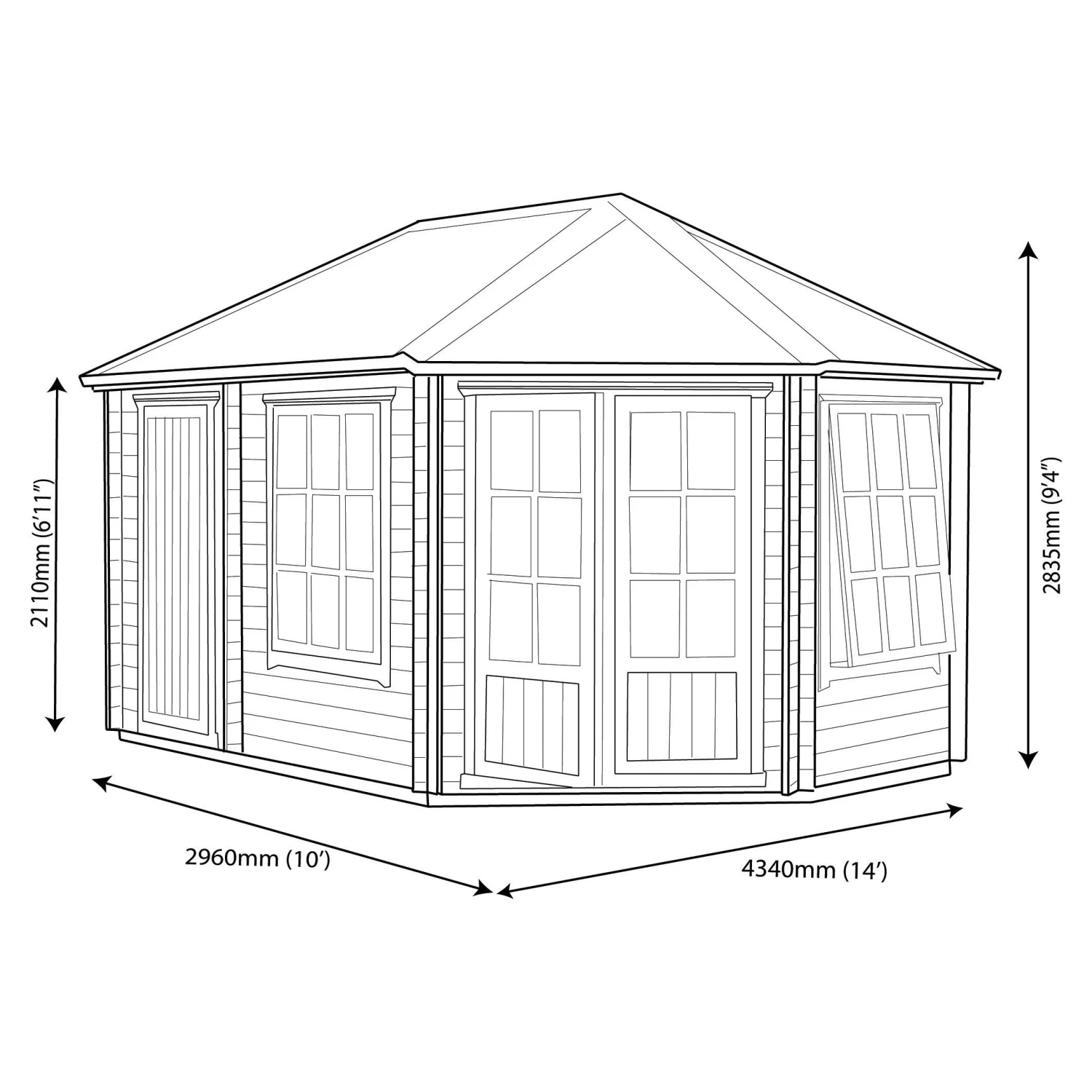 Shire Leygrove 14x10 Toughened Glass Apex Tongue & Groove Wooden Cabin 6 Shire Leygrove 14x10 Toughened Glass Apex Tongue & Groove Wooden Cabin - Image 6