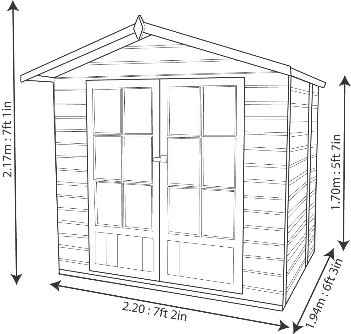 Shire Lumley 7x5 Toughened Glass Apex Shiplap Wooden Summer House - Base Included 8 Shire Lumley 7x5 Toughened Glass Apex Shiplap Wooden Summer House - Base Included - Image 8