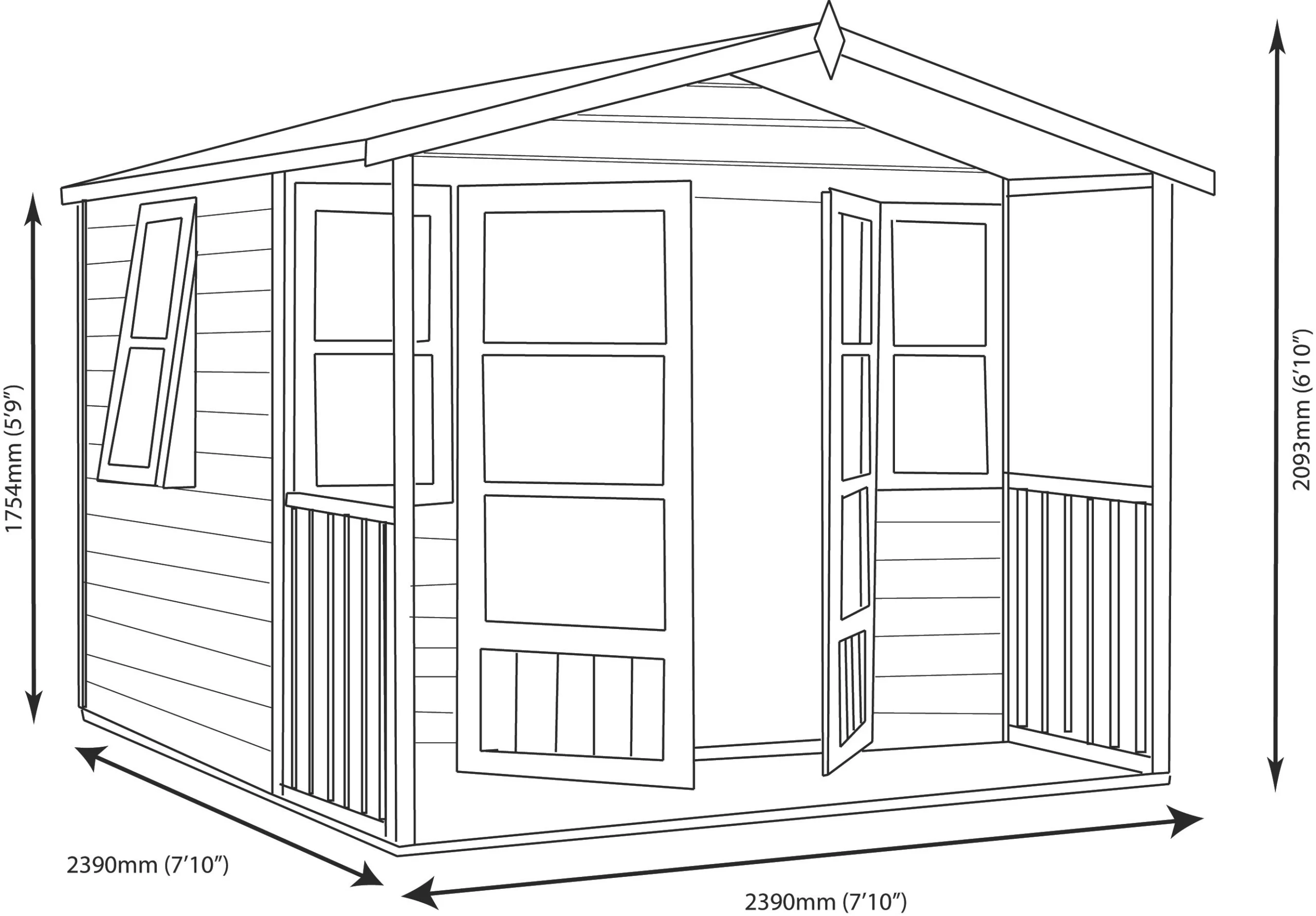 Shire Milton 8x9 Glass Apex Shiplap Wooden Summer House - Base Not Included 7 Shire Milton 8x9 Glass Apex Shiplap Wooden Summer House - Base Not Included - Image 7