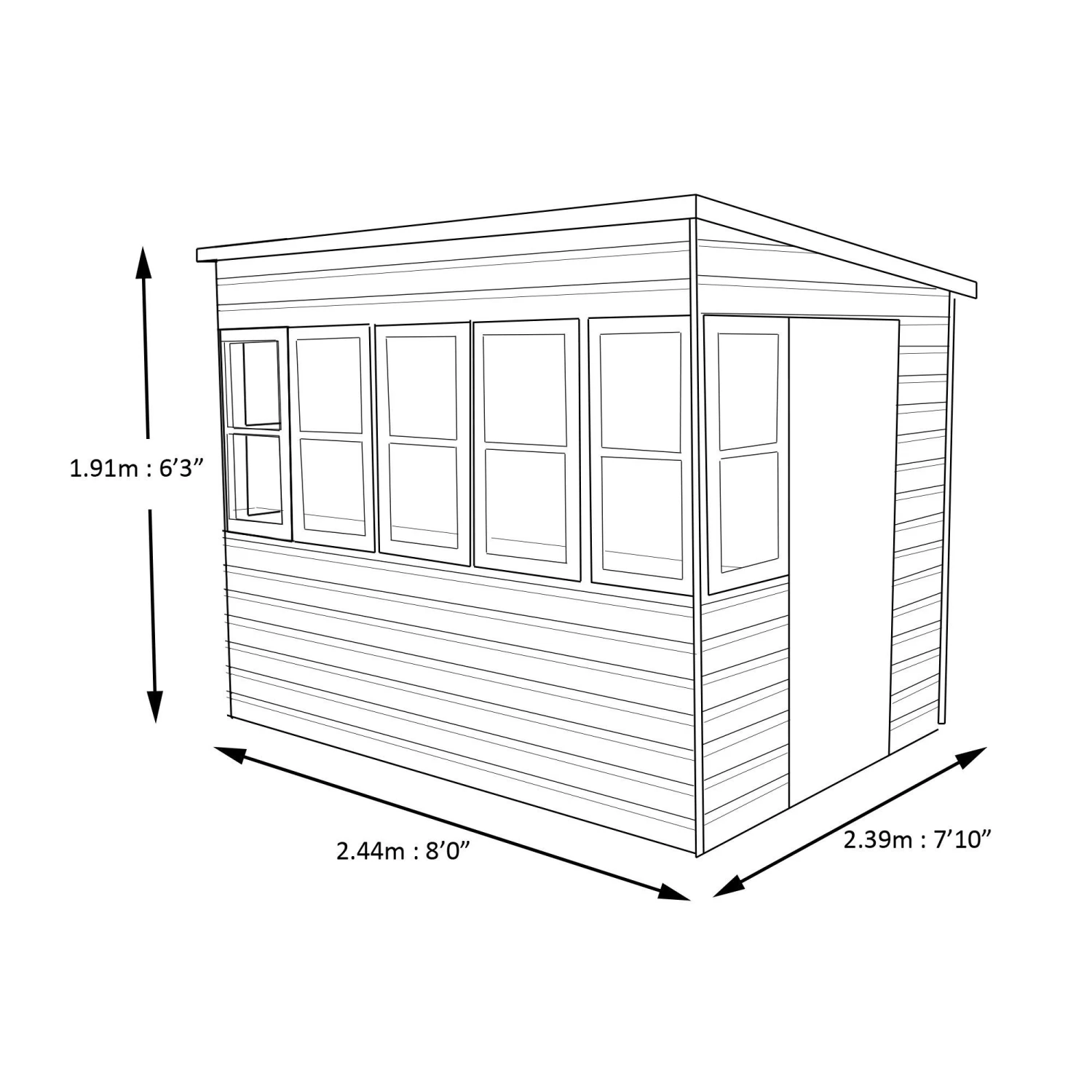 Shire Sun 8x8 Glass Pent Shiplap Wooden Summer House - Base Not Included 9 Shire Sun 8x8 Glass Pent Shiplap Wooden Summer House - Base Not Included - Image 9