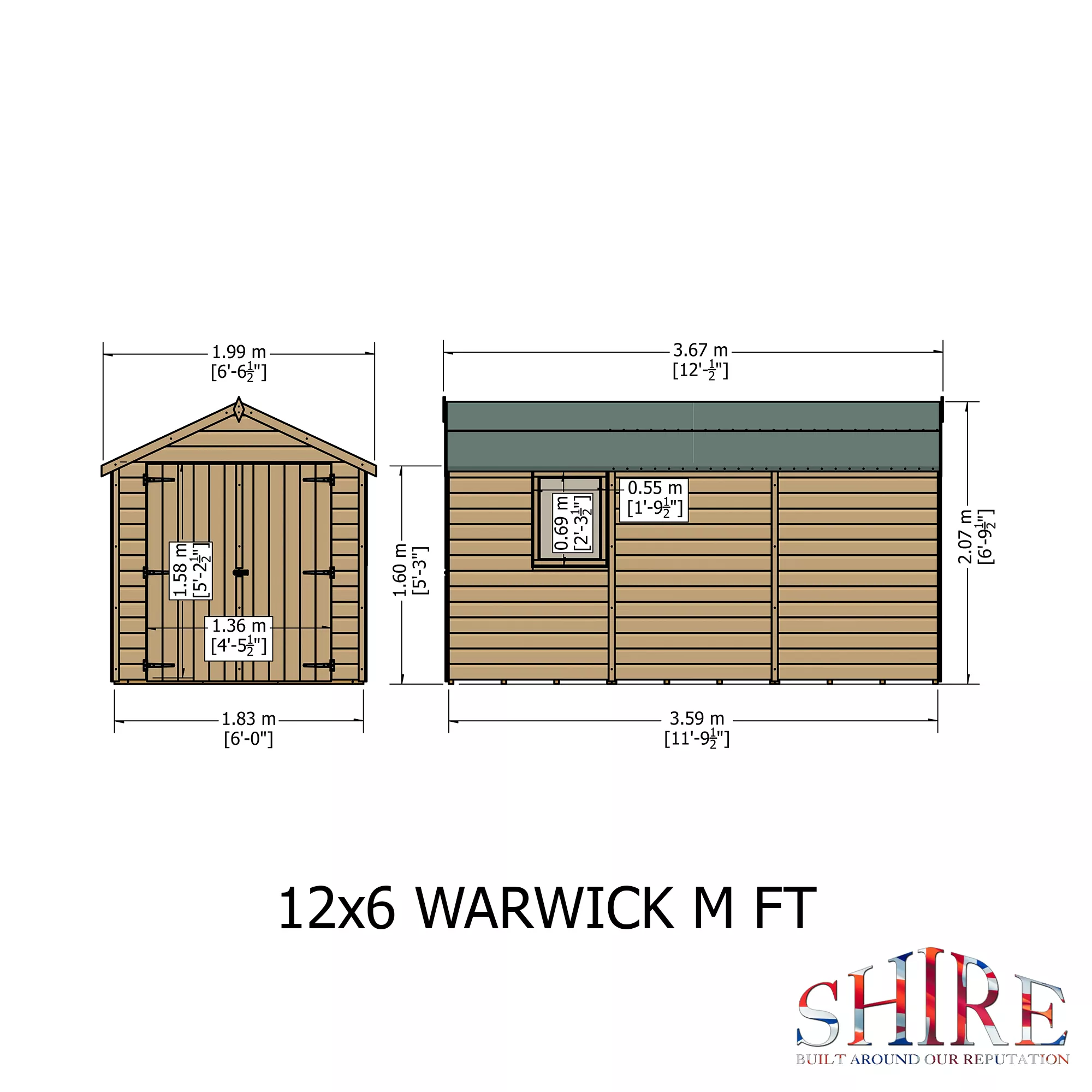 Shire Warwick 12x6 Ft Apex Shiplap Wooden 2 Door Shed With Floor - Assembly Service Included 13 Shire Warwick 12x6 Ft Apex Shiplap Wooden 2 Door Shed With Floor - Assembly Service Included - Image 13