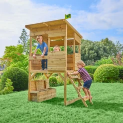 TP Toys 8x7 Tree Top Timber Tower Slide Playhouse Assembly Required -Hozelock Shop tp toys 8x7 tree top timber tower slide playhouse assembly required5021854803543 01i bq